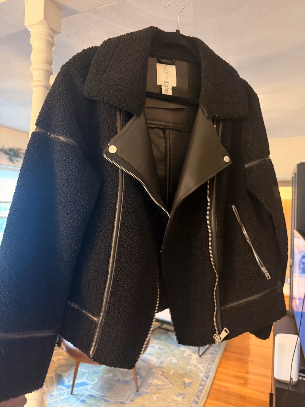 Joie Black Teddy Moto Jacket with Contrast Trim